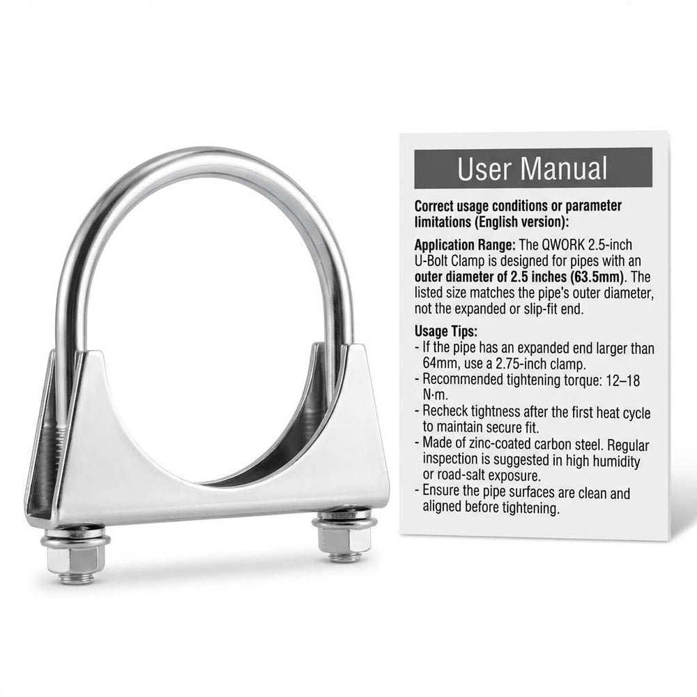 QWORK four-pack U-bolt clamps ensure multiple secure joints.