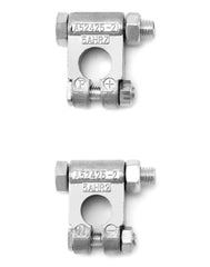 Close-up of QWORK positive and negative top-post terminals with taper sizes