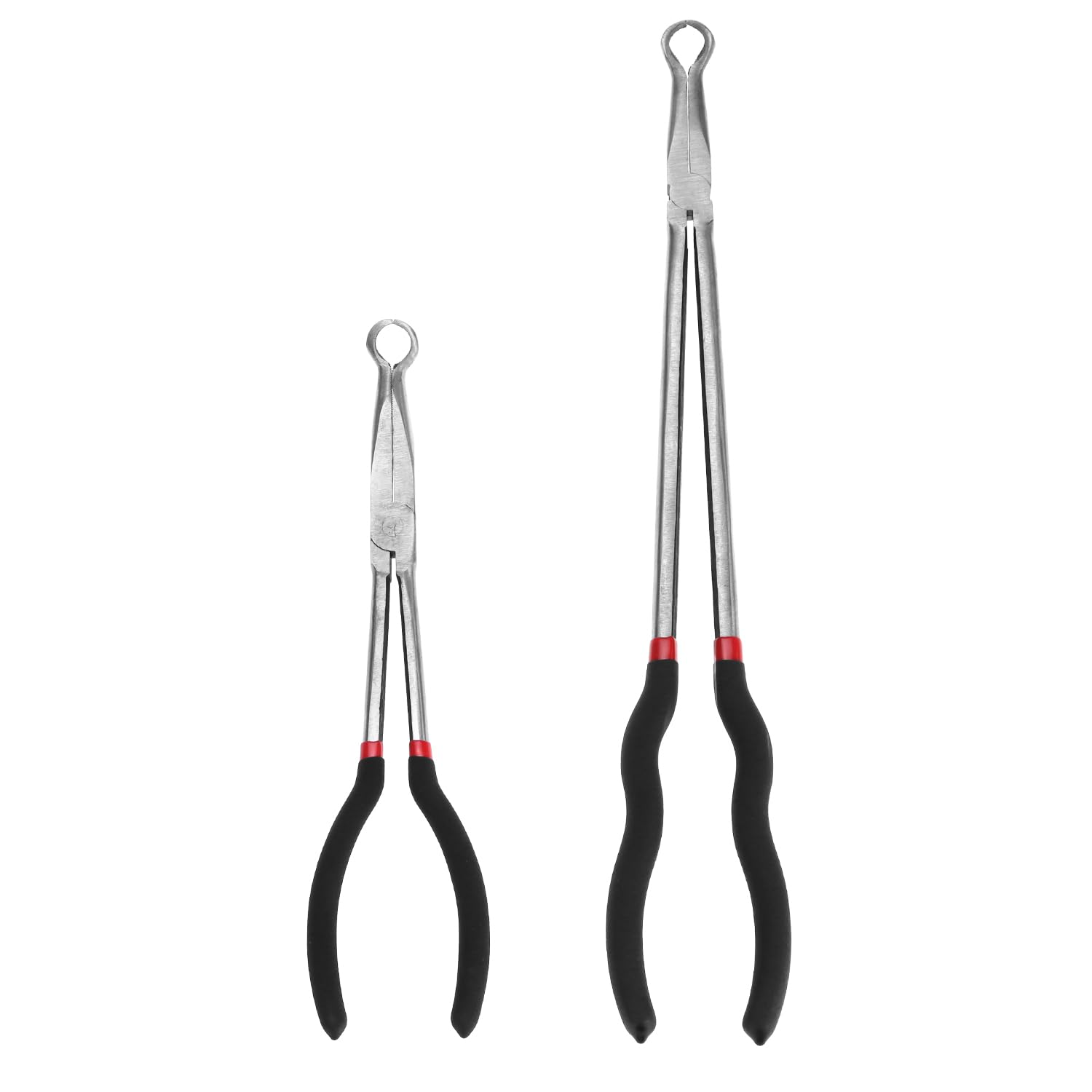 QWORK spark plug boot removal plier, 11 inch length, extends reach in tight engine spaces.
