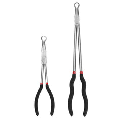 QWORK spark plug boot removal plier, 11 inch length, extends reach in tight engine spaces.
