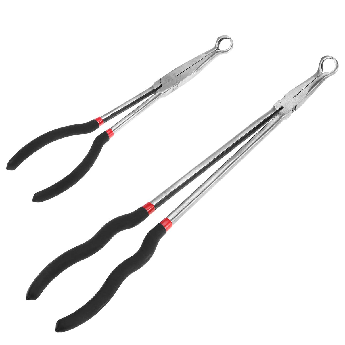 QWORK offset spark plug boot removal plier with 5/8 inch opening for safe boot access.