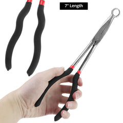 QWORK offset-tip pliers shown in tight spots for easy boot removal.