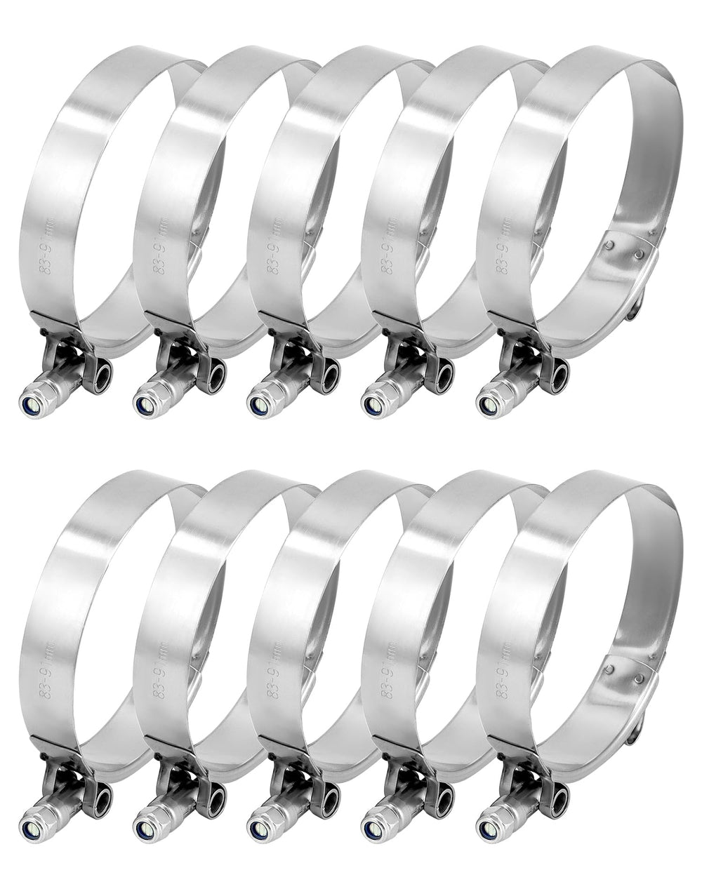 QWORK pack of 10 hose clamps laid out for kit organization.