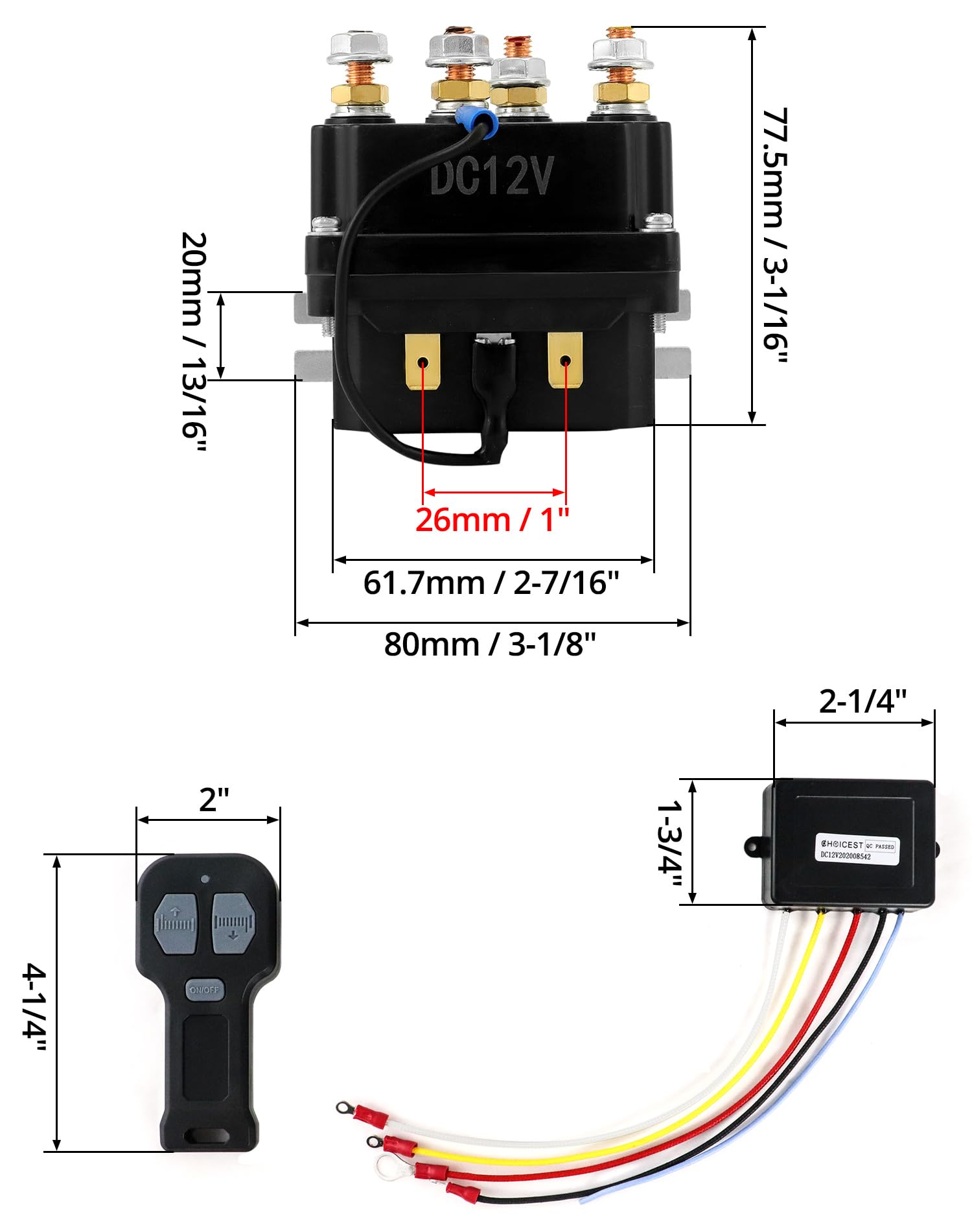 Package contents: relay, receiver, and two remotes by QWORK.