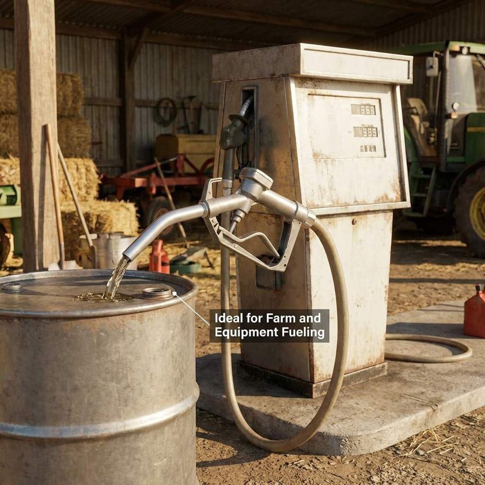 QWORK nozzle spout and trigger shown for controlled, steady fuel flow