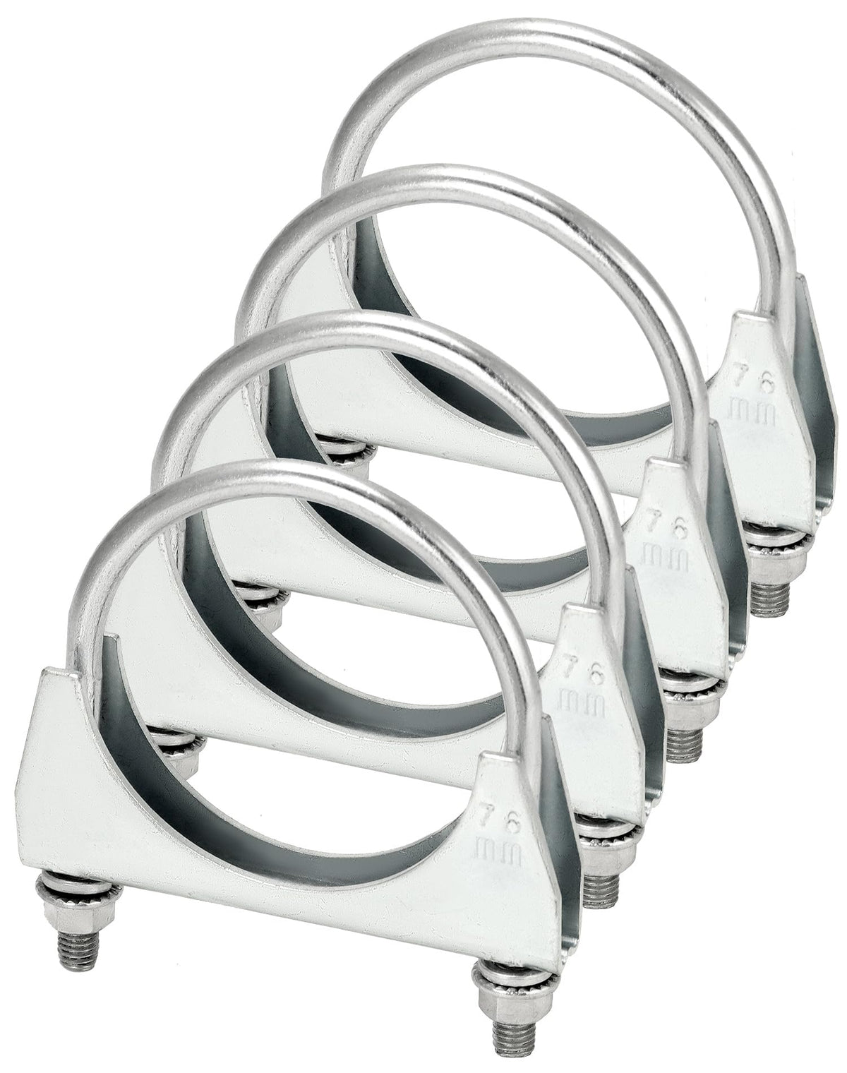 QWORK U-Bolt Muffler Tip clip in four-pack secures 3-inch exhaust reliably