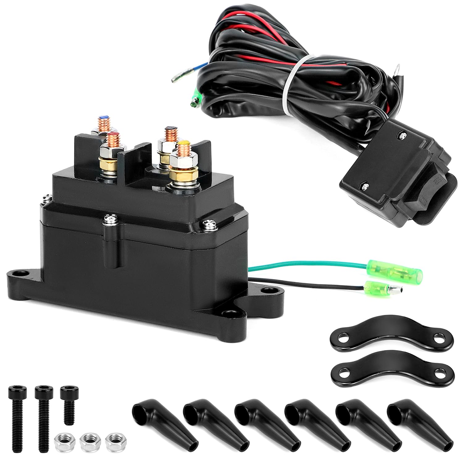 QWORK rocker-thumb-switch-kit for easy winch control during operation.