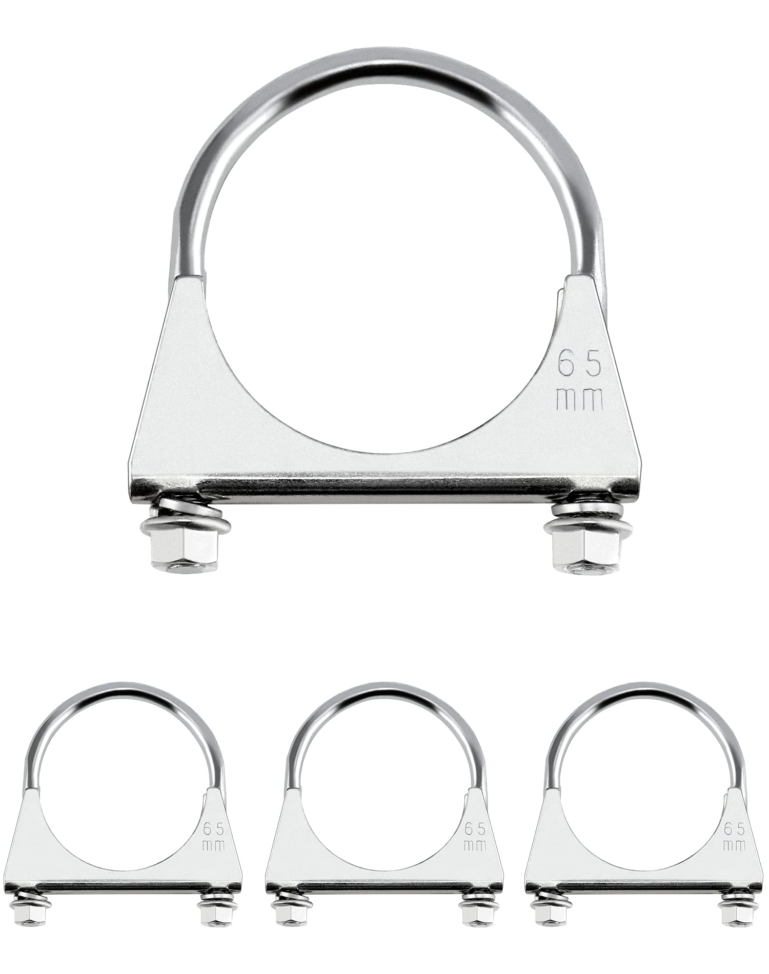 QWORK zinc-plated U-bolt clamp for 2.5-inch pipe, provides a sturdy exhaust connection.