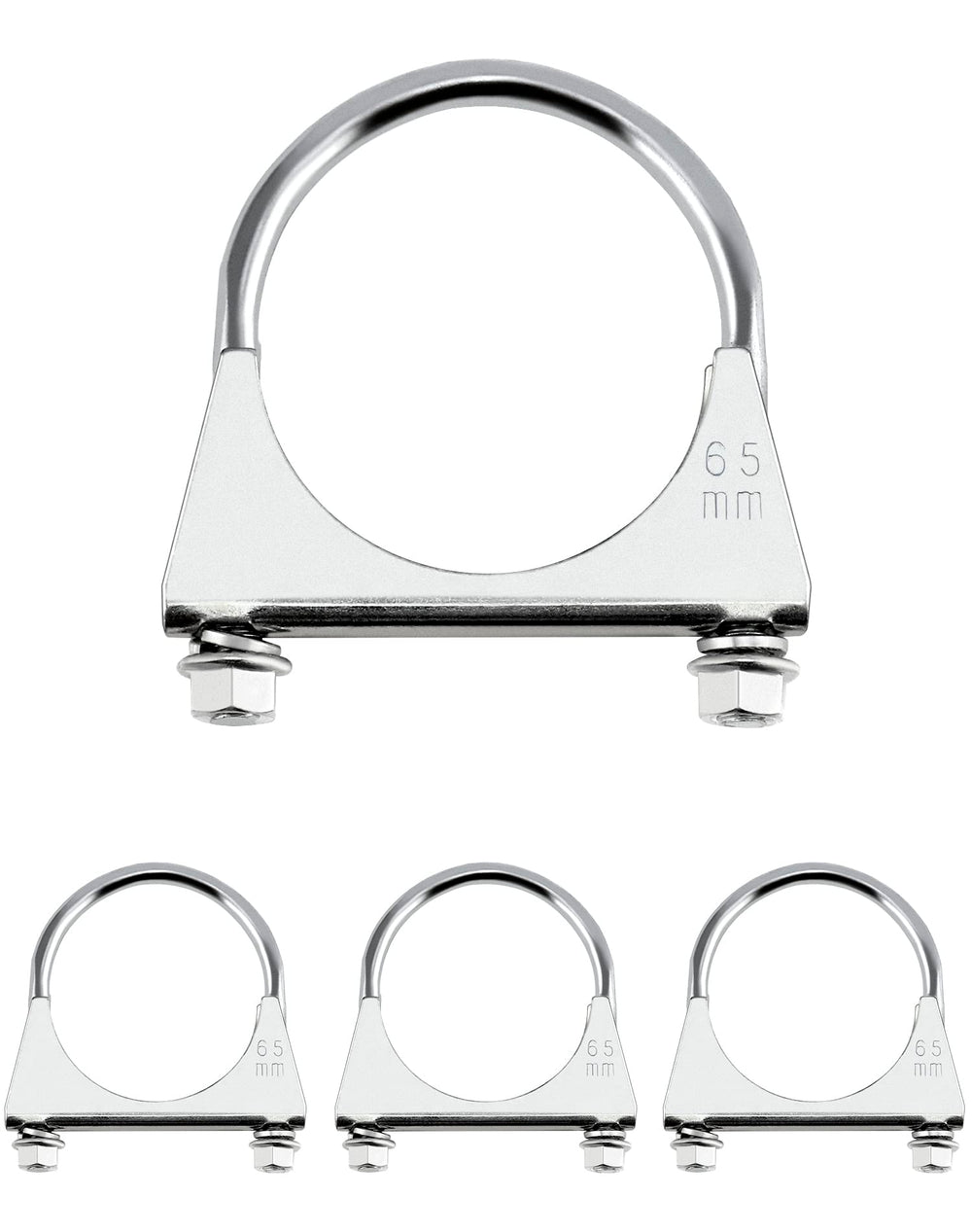 QWORK zinc-plated U-bolt clamp for 2.5-inch pipe, provides a sturdy exhaust connection.