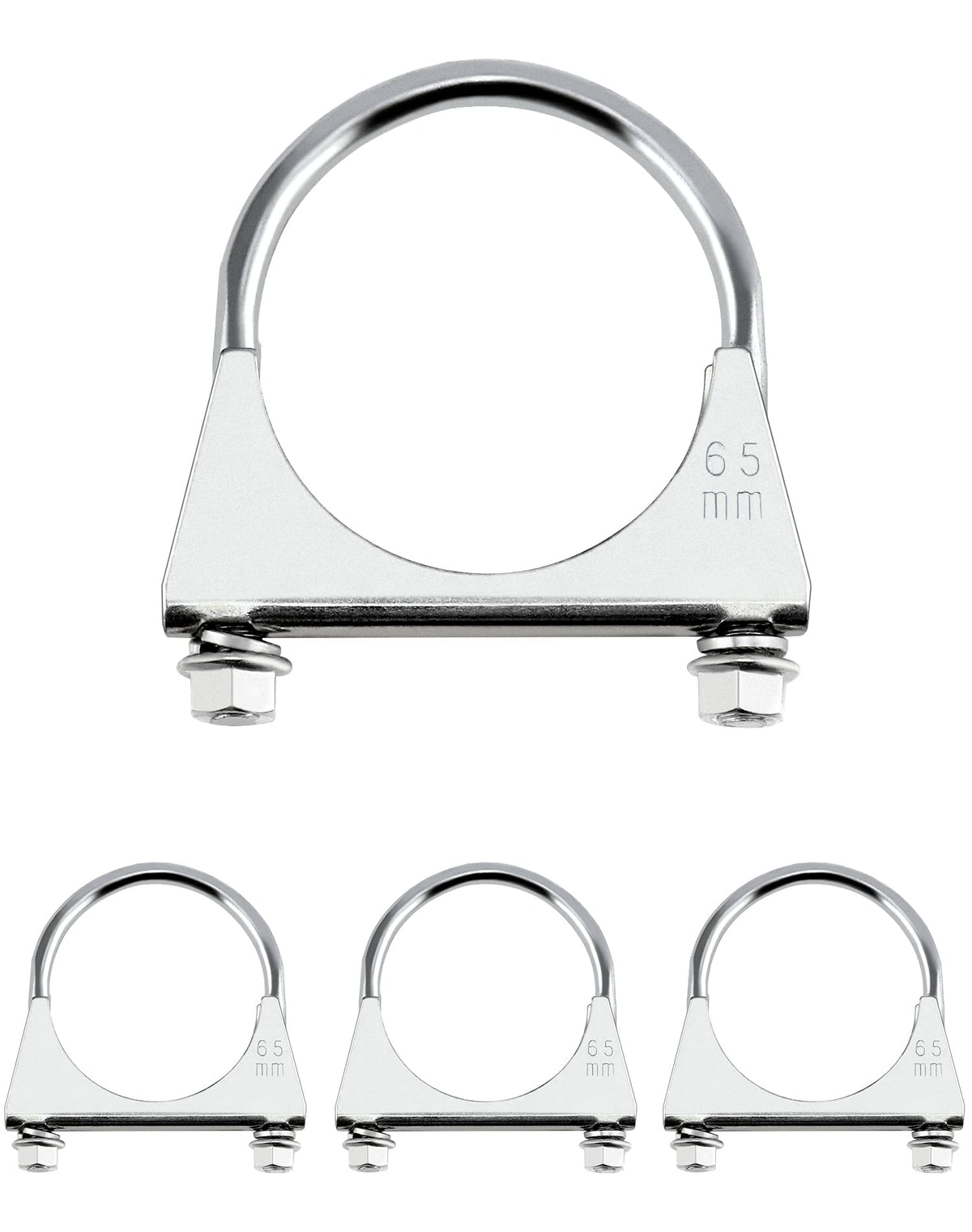 QWORK zinc-plated U-bolt clamp for 2.5-inch pipe, provides a sturdy exhaust connection.