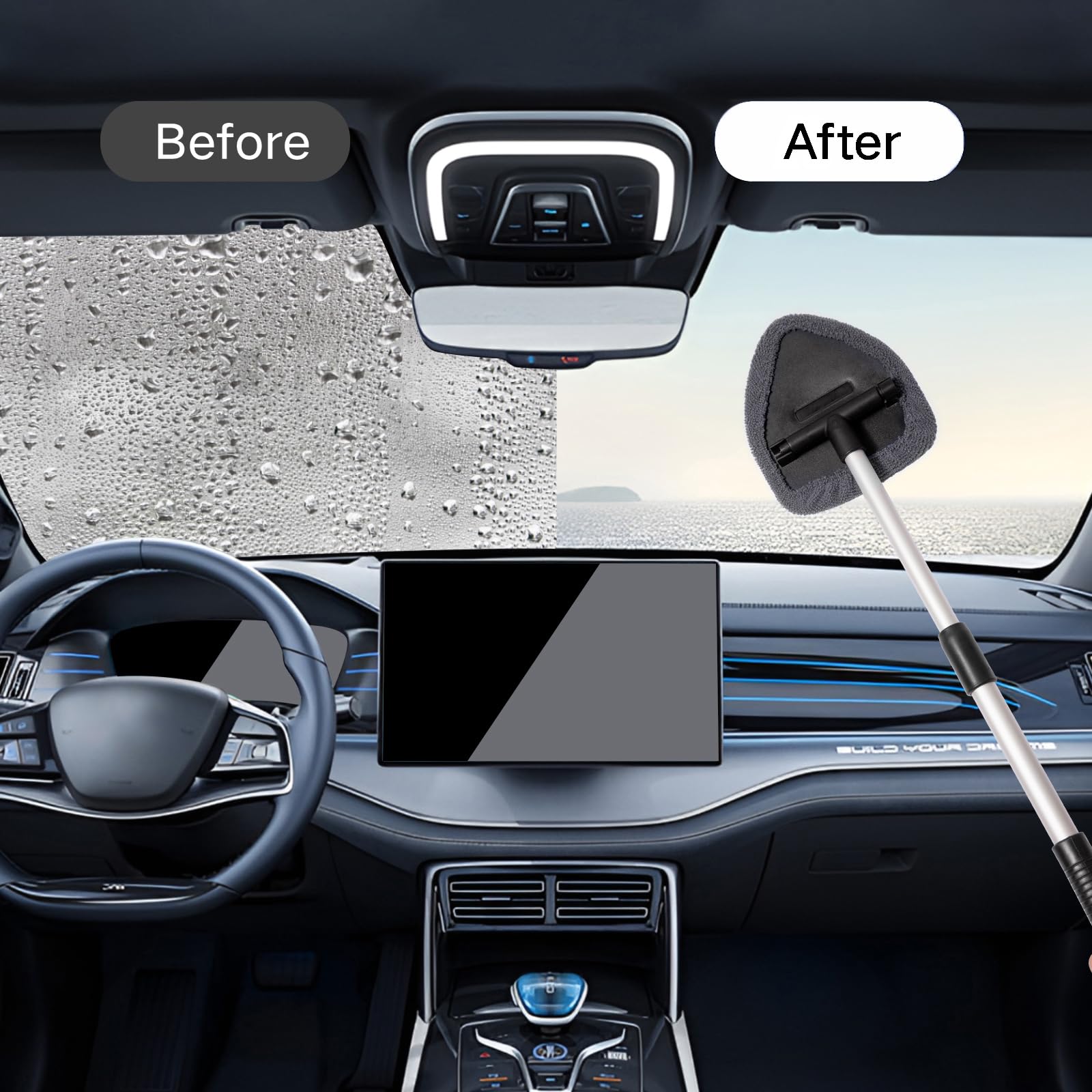 Rotatable cleaning head to access tight spots on glass