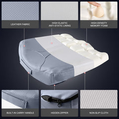 QYILAY Leather Seat Cushion ergonomic wedge illustrates back support and posture alignment.