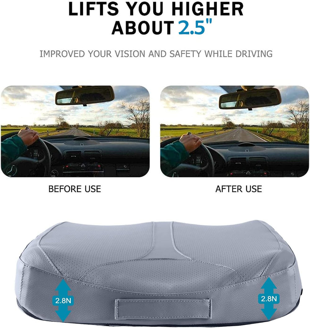 QYILAY Leather Seat Cushion height boost demonstrates improved sightlines during highway driving.