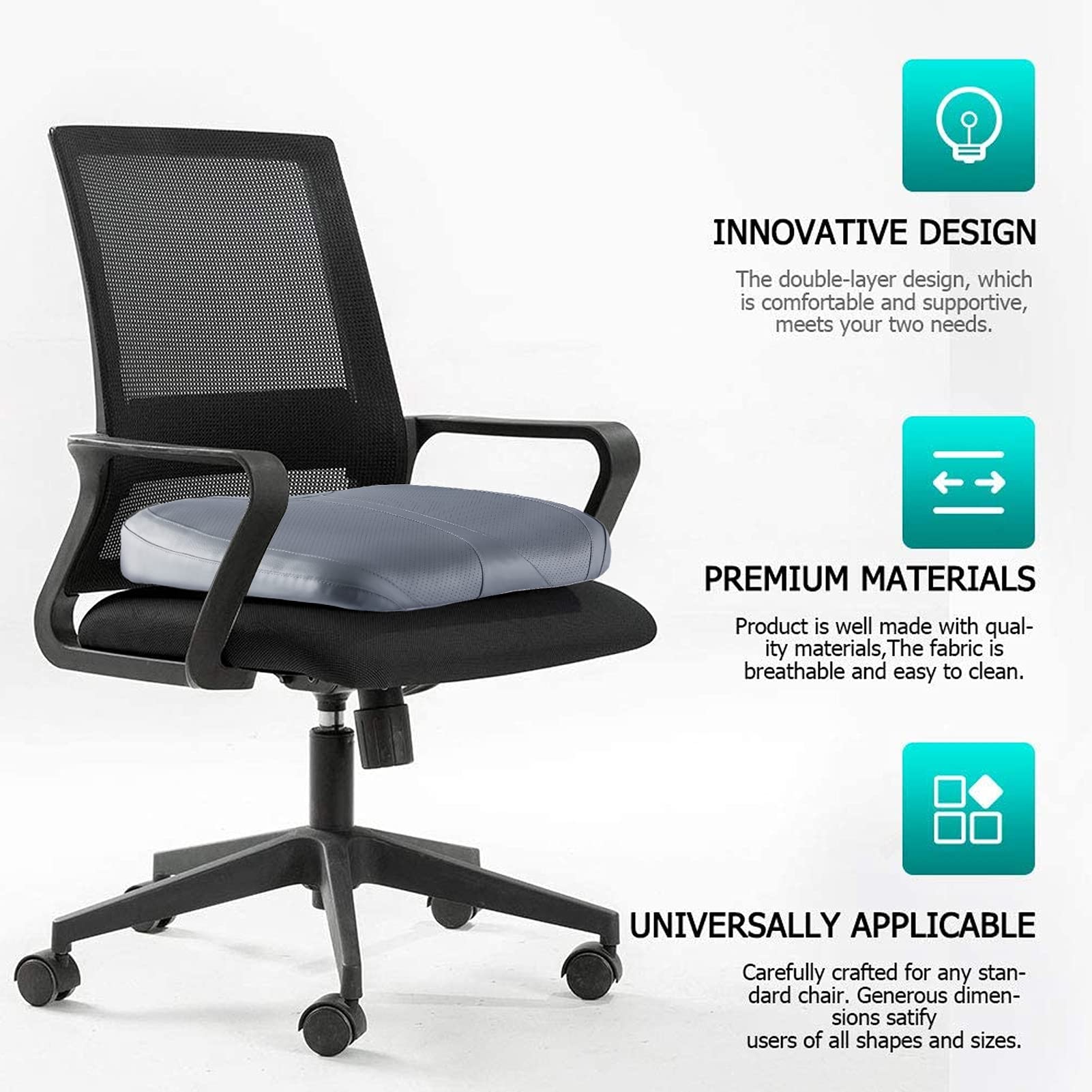 QYILAY Leather Seat Cushion leather fabric closeup emphasizes durability and easy cleaning.