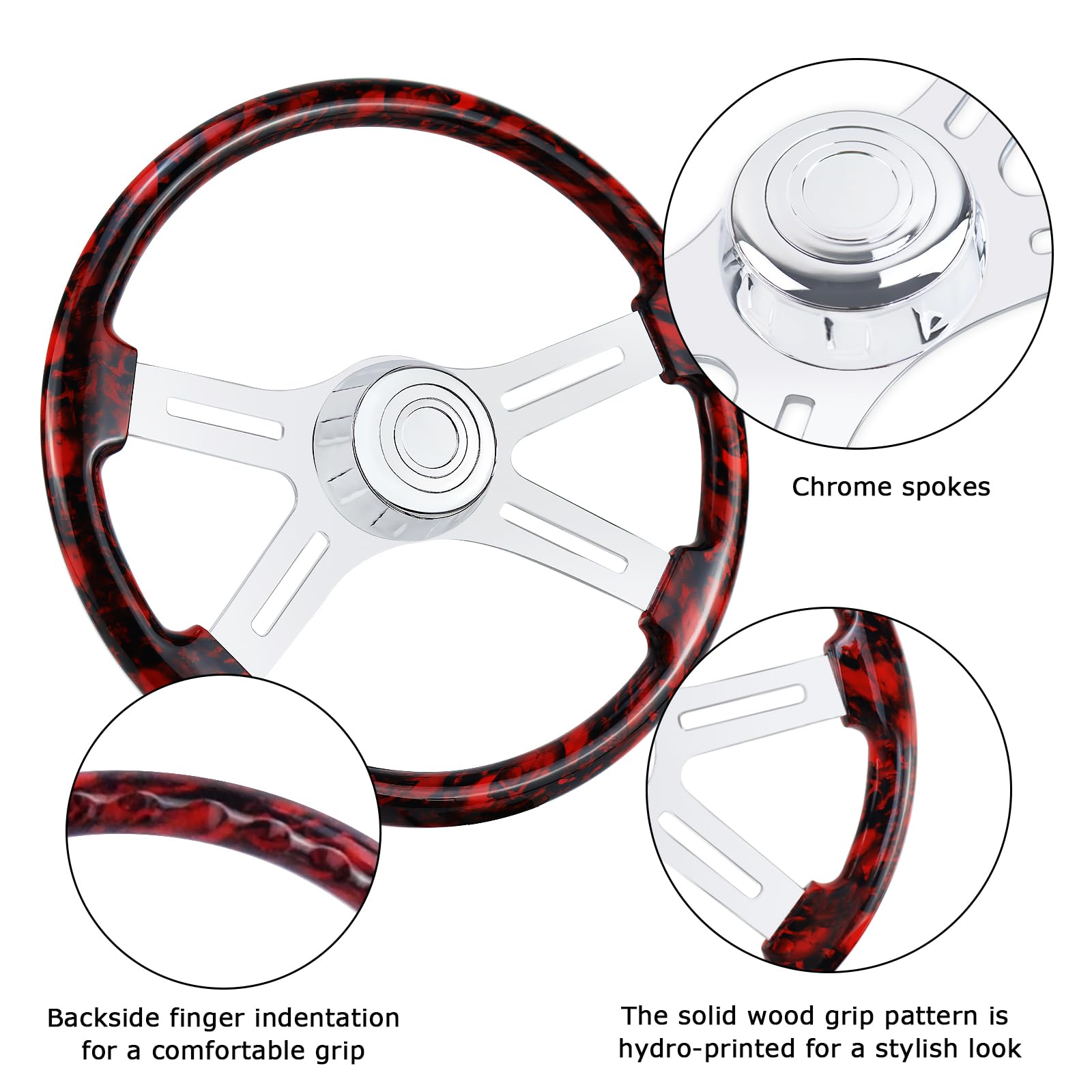 Ergonomic wood back with finger grooves enhances grip on long drives