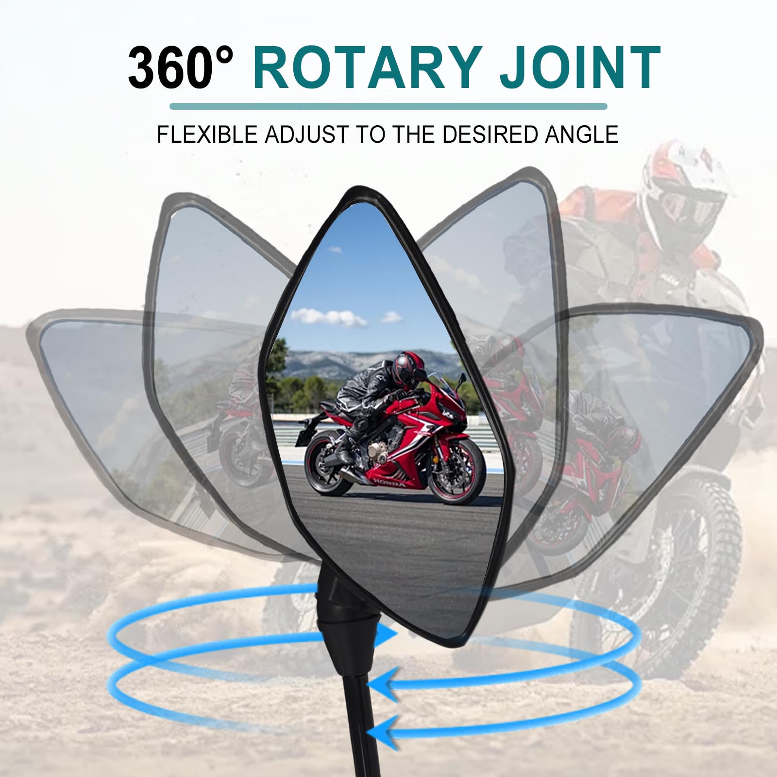 QYMOTO mirror ball-joint allows smooth 360-degree adjustment for the best angle.
