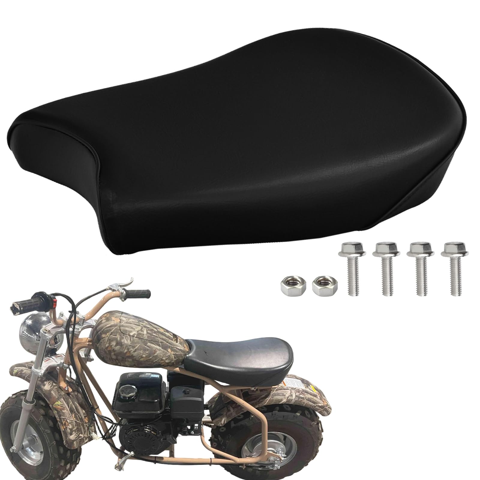 QYMOTO CT200U-EX seat front view with upgraded cushioning for Coleman minibikes.