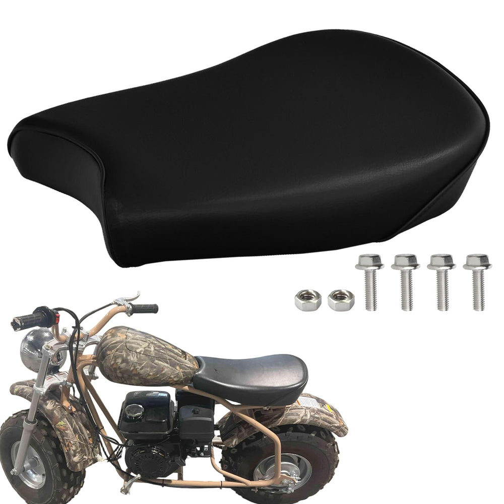 QYMOTO CT200U-EX seat front view with upgraded cushioning for Coleman minibikes.