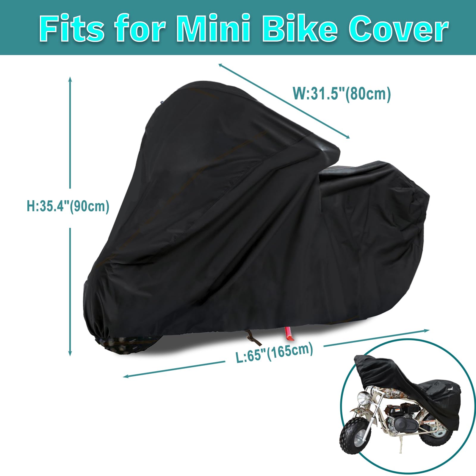 QYMOTO CT200U mini bike cover side view highlighting universal fit