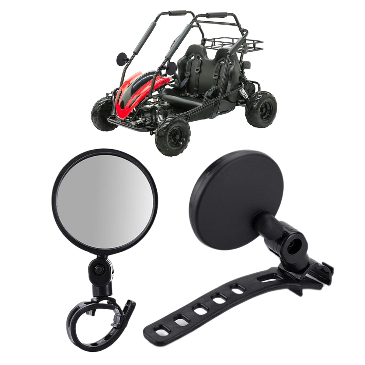 QYMOTO go kart mirror left side view improves rear awareness.