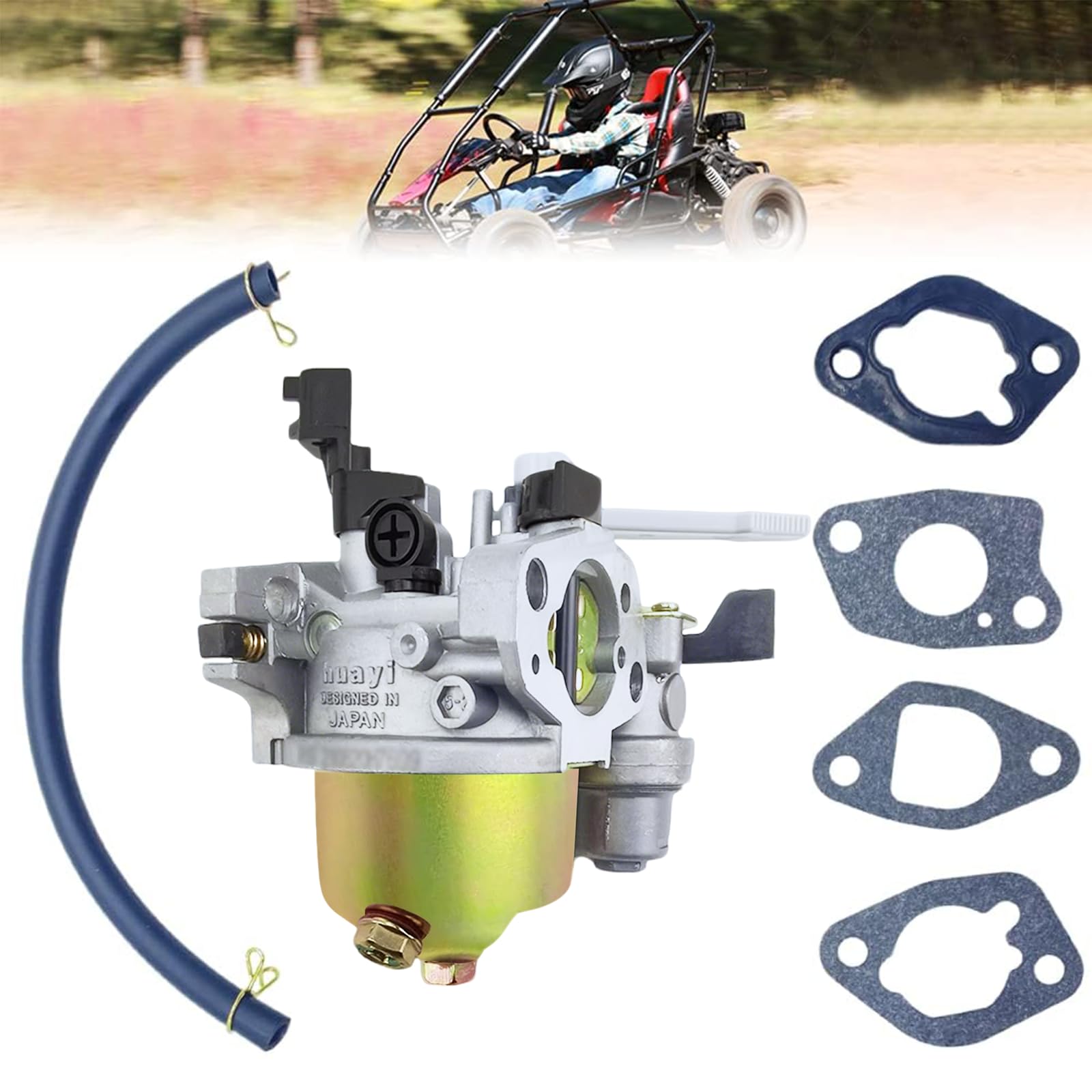 QYMOTO KT196 carburetor front view showing air intake and fitment for smoother starts