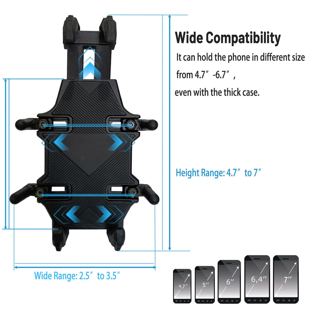 QYMOTO large-capacity grip holds most phones securely during rides.