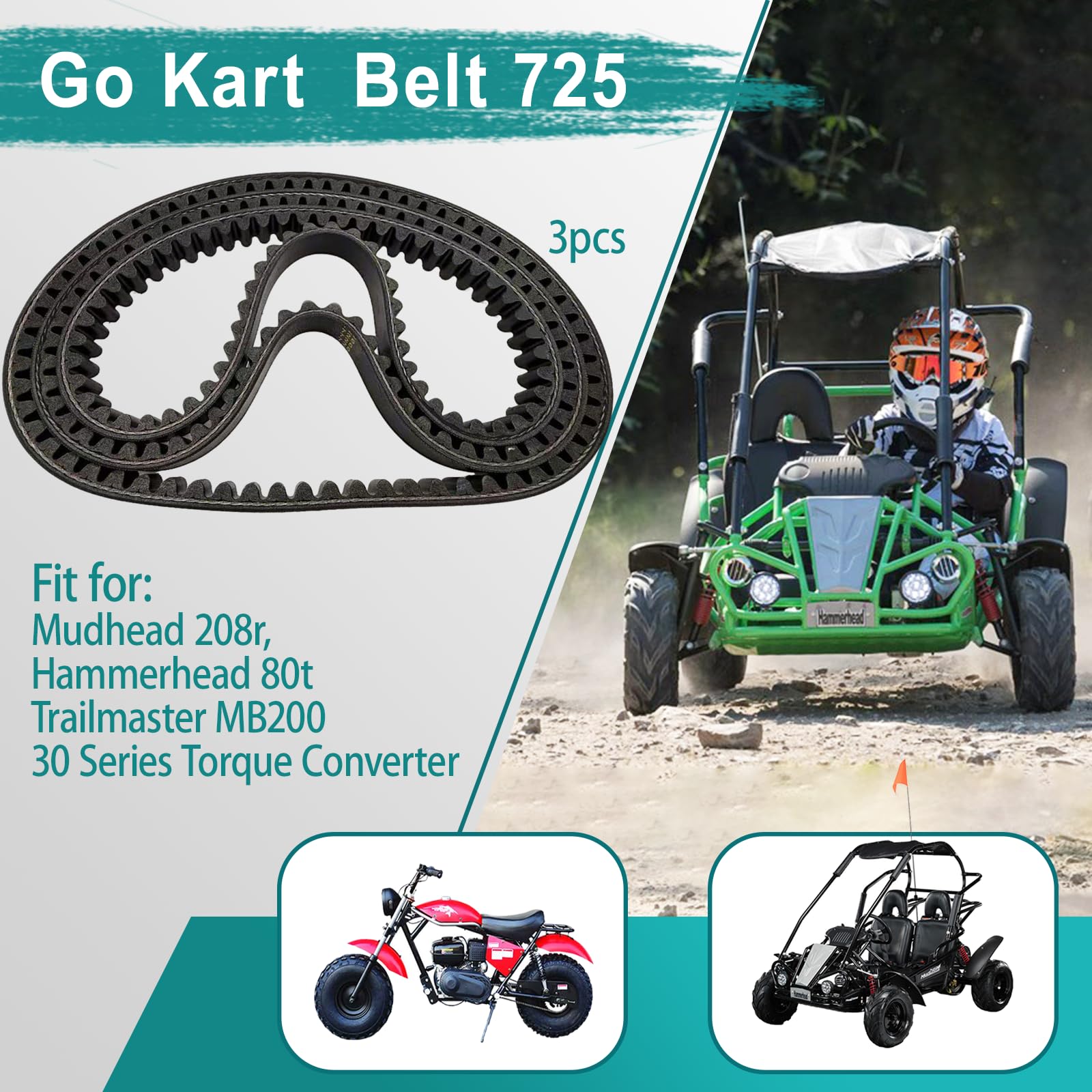 Three belts packaged together simplify maintenance and replacements.