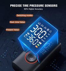 QYQBOON inflator attached to car tire demonstrating fast inflation benefit