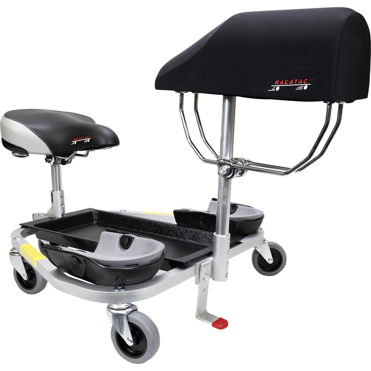 Racatac kneeling-sitting creeper with 3-inch casters offers smooth mobility on uneven job sites.