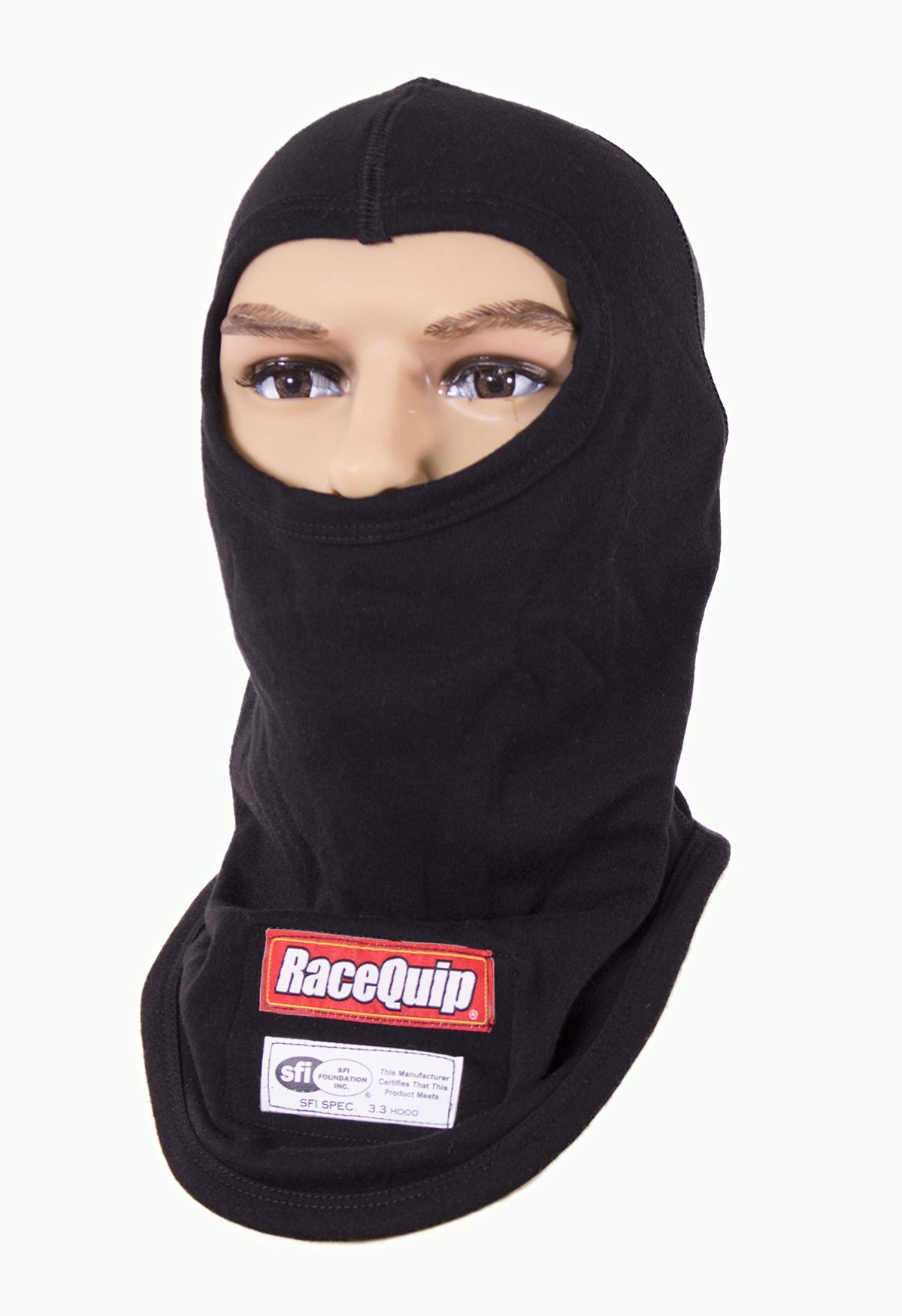 RaceQuip 433991RQP head sock eyeport close-up showing secure fit and moisture control.