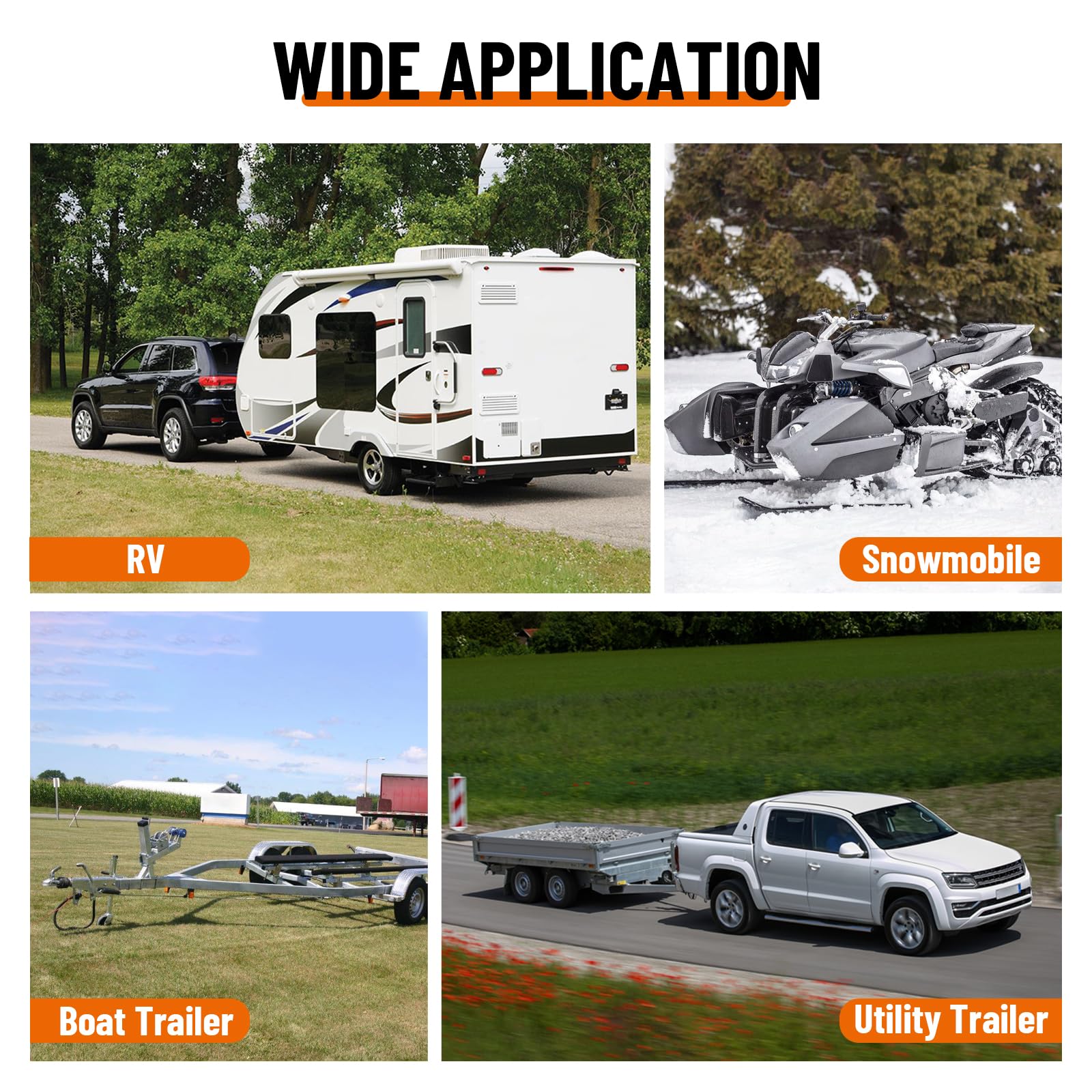 Racewill all-terrain trailer protector supports boat, ATV, and RV hubs.