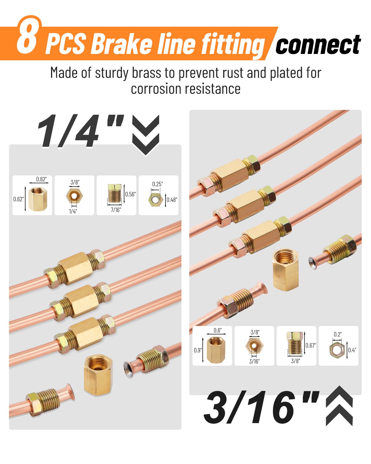 Racewill brake line kit eight unions; comprehensive kit saves time on installations