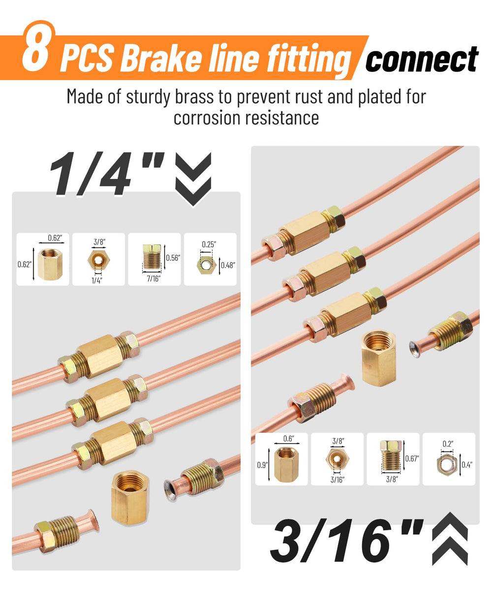 Racewill brake line kit eight unions; comprehensive kit saves time on installations