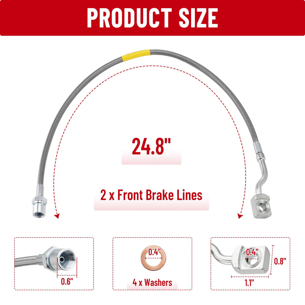 Racewill brake lines end connectors showing adjustable fit for caliper variations