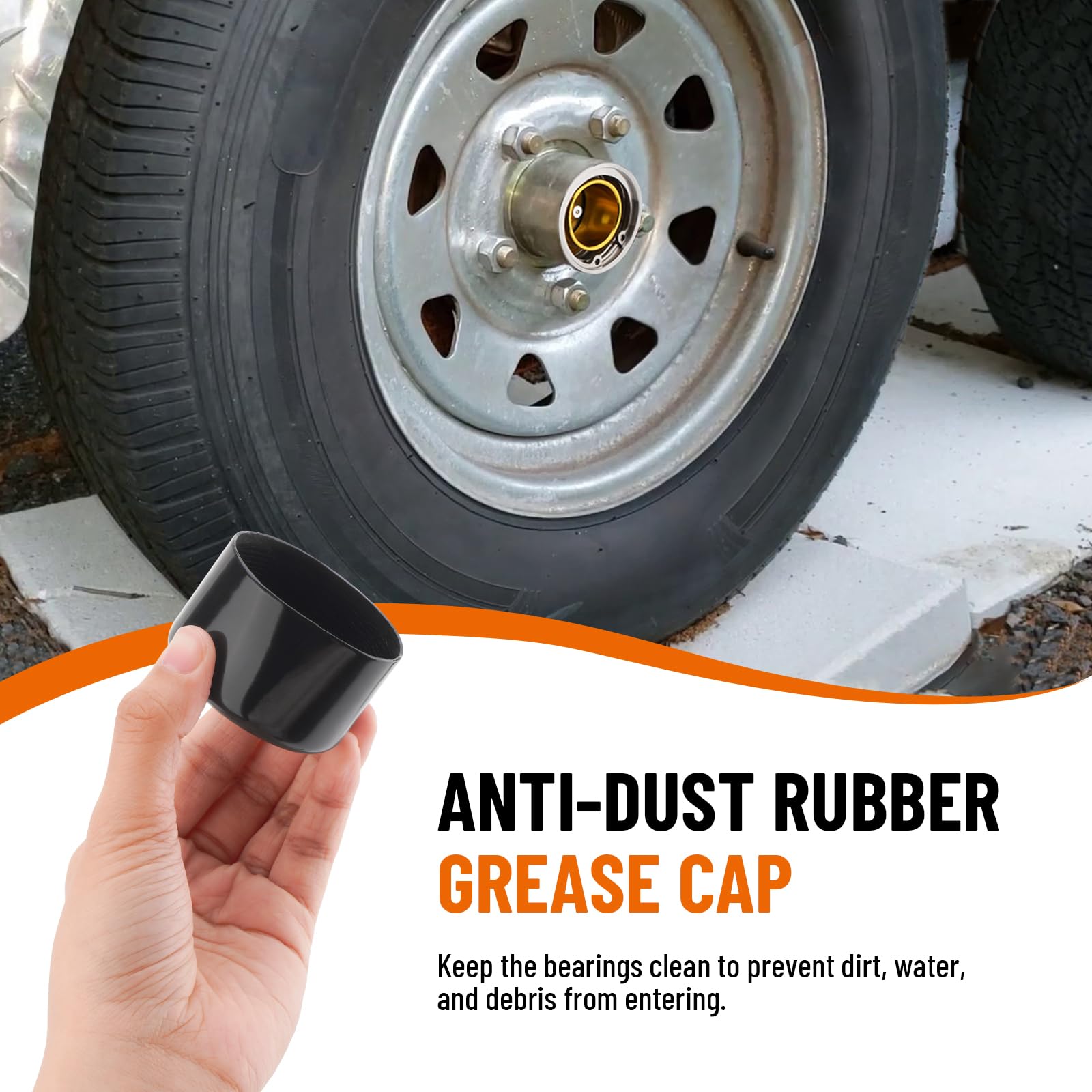 Racewill dust cap for bearing hub reduces debris intrusion.