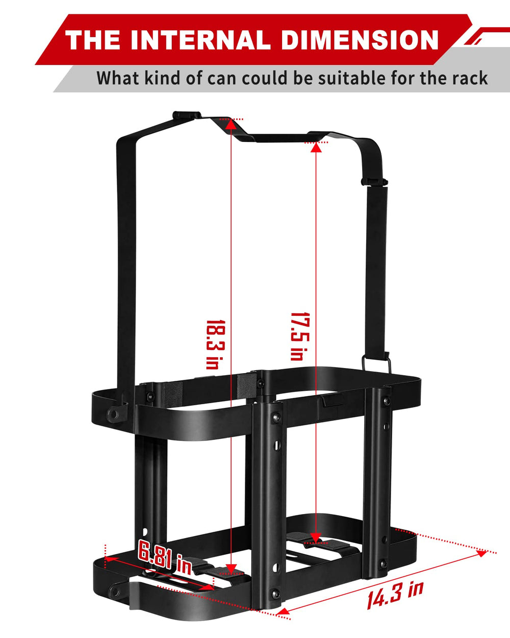 Racewill jerry can mounting bracket front view showing sturdy fit on vehicle racks.