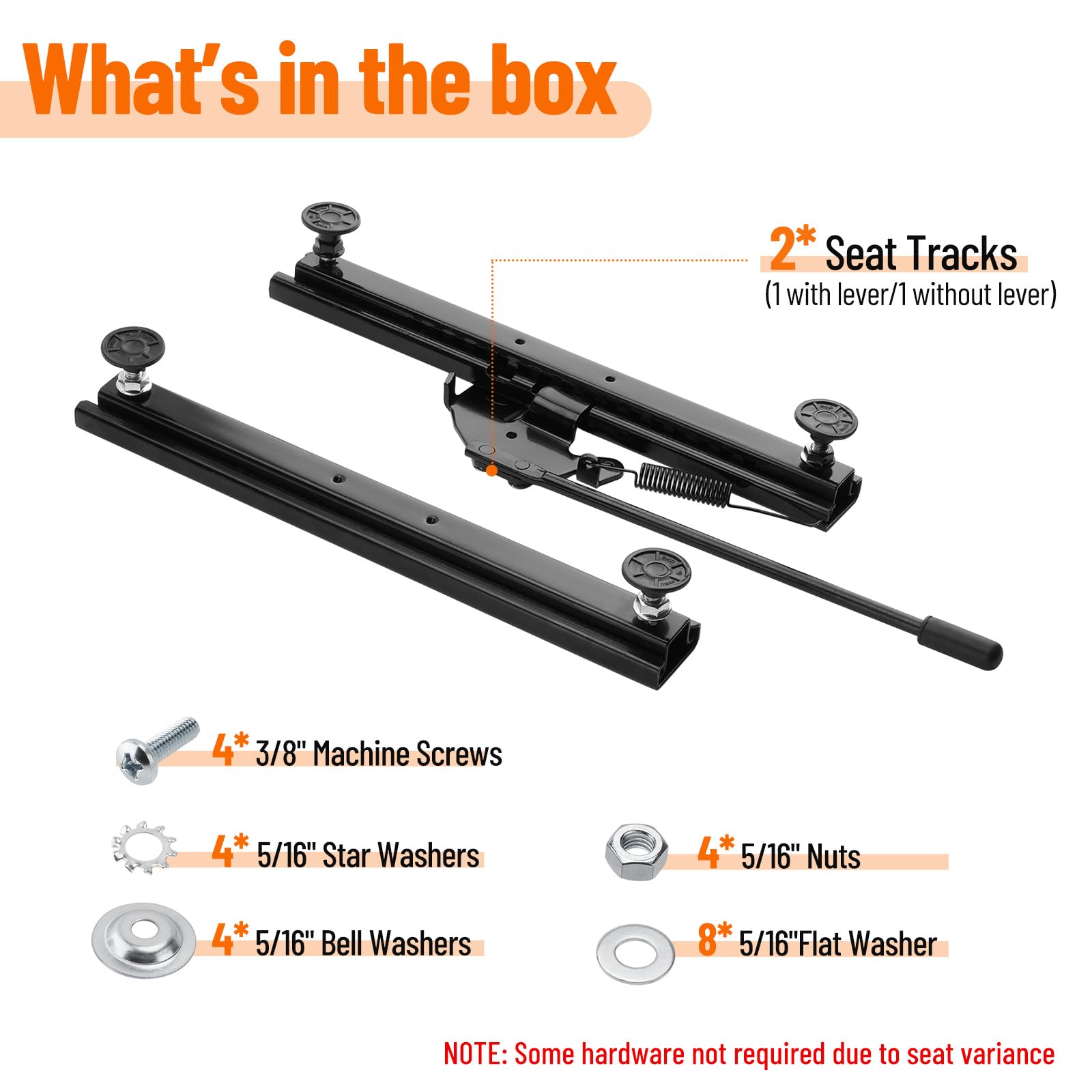 Racewill Seat Slider Kit includes mounting hardware for quick, easy installation.