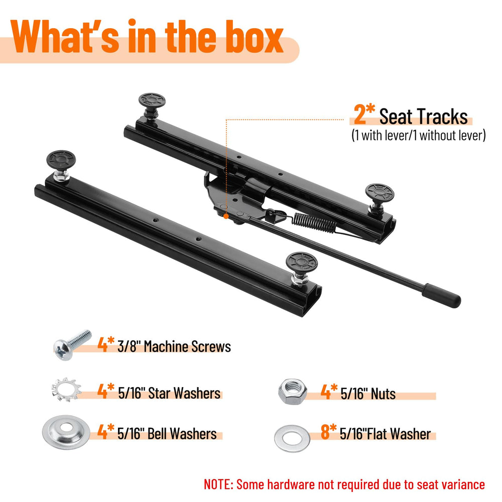 Racewill Seat Slider Kit includes mounting hardware for quick, easy installation.