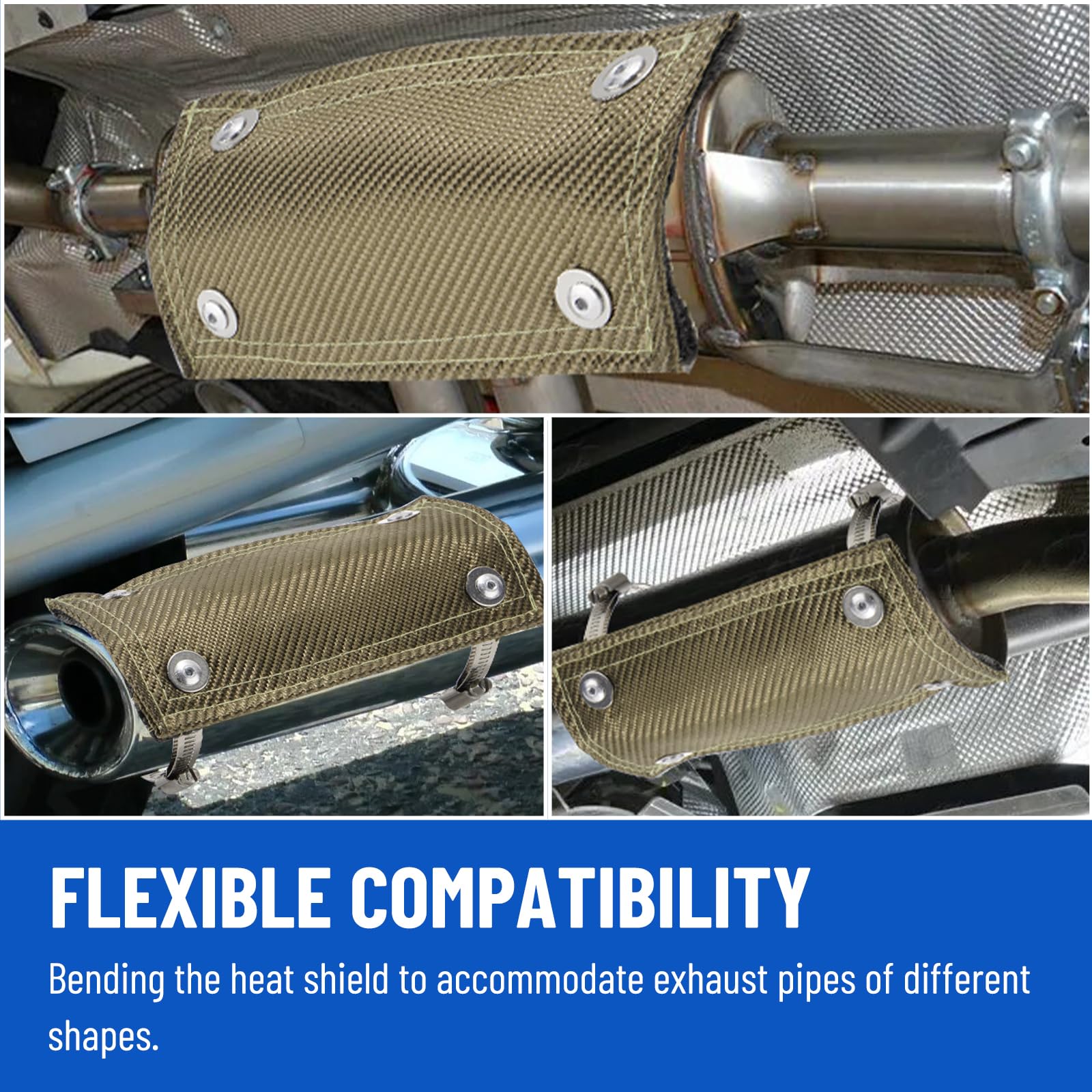 Racewill shield installed on exhaust pipe showing air-gap design