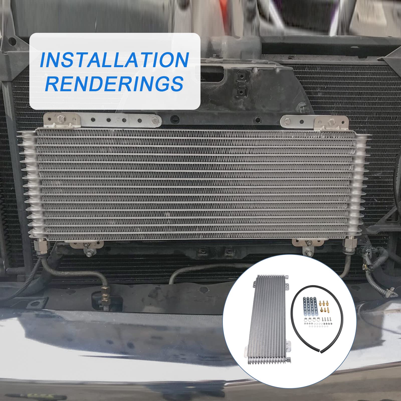 RADHLBNIU 40k oil cooler includes mounting components for easy fitment.
