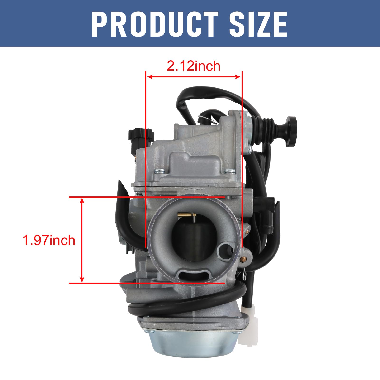 RADHLBNIU intake side of carburetor showing 33mm-39mm diameter for precise fit.
