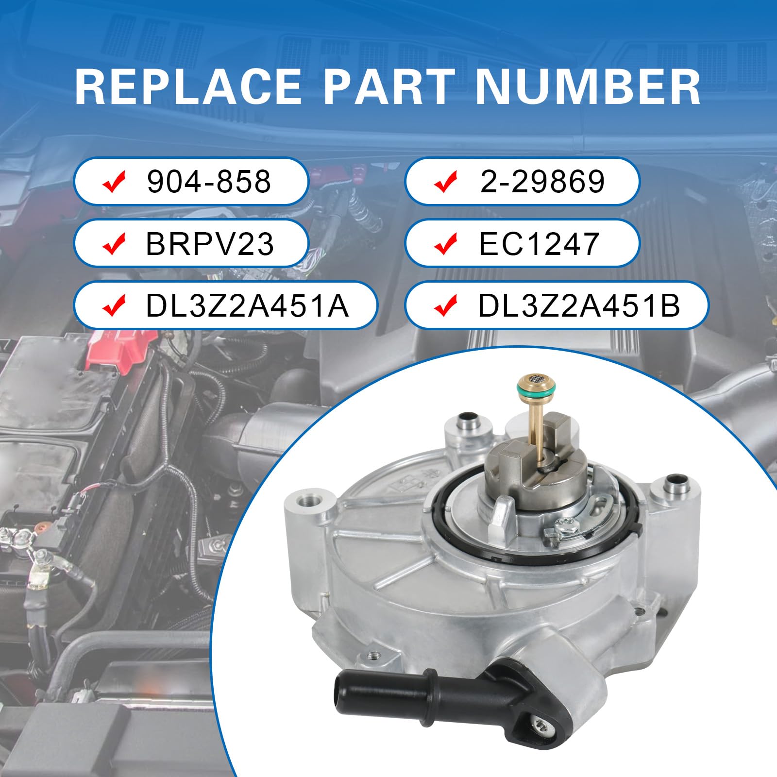 RADHLBNIU brake vacuum pump label closeup with OEM part numbers