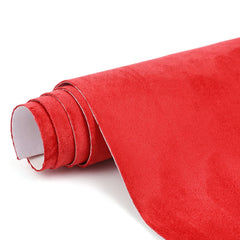 RadiantDecor premium red suede wrap close-up nap highlights luxurious texture for the car interior.