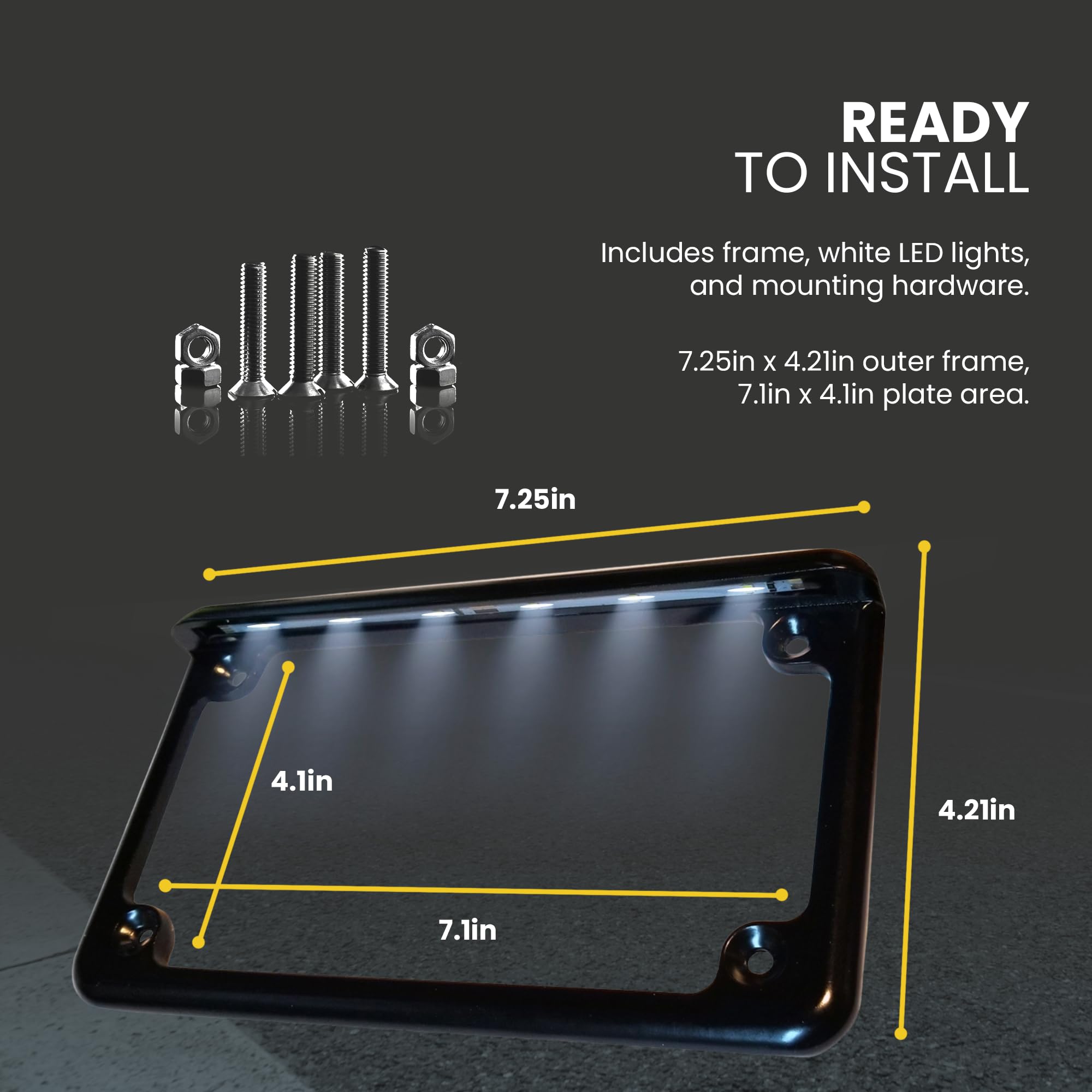 Radiantz sleek black aluminum frame on license plate adds durability and style