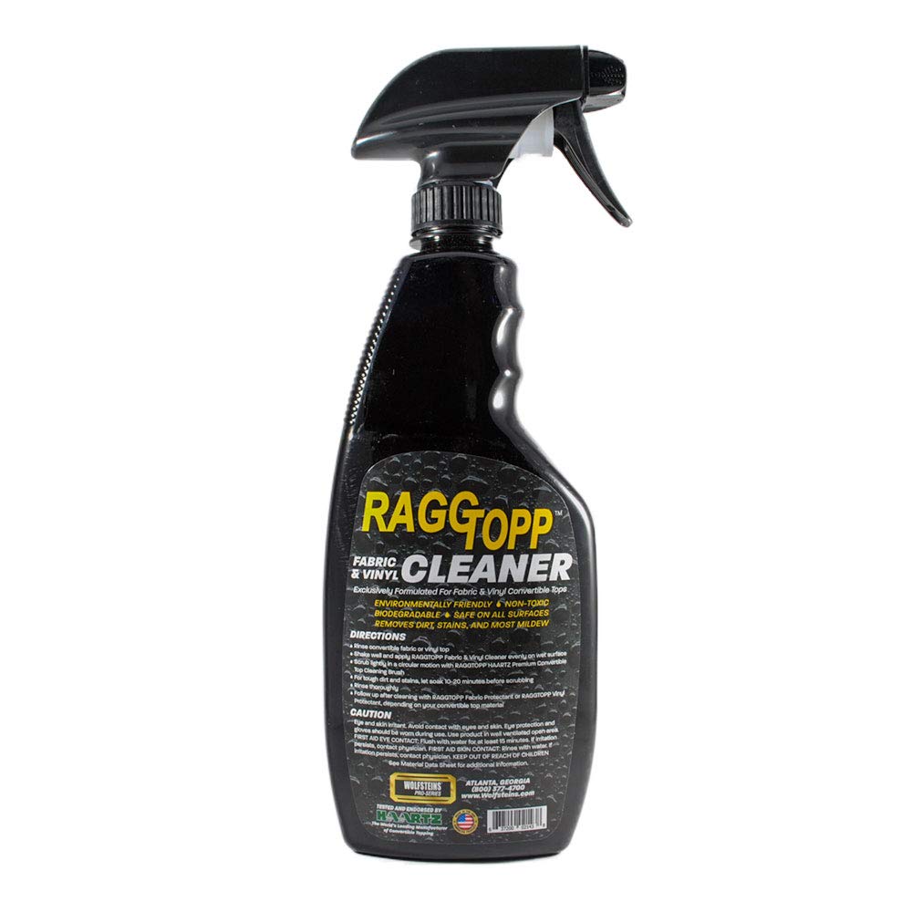 RAGGTOPP Cleaner application on a fabric vinyl top for effective refreshment.