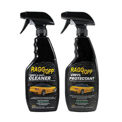 RAGGTOPP cleaner bottle safely removes tough roof soils from vinyl tops.