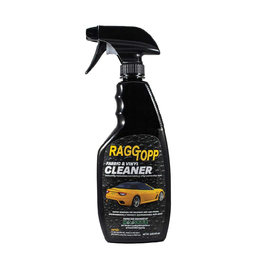 RAGGTOPP Fabric and Vinyl Cleaner bottle for safe stain removal on convertible tops.