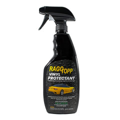 Raggtopp vinyl protectant bottle offers UV protection for outdoor vinyl.