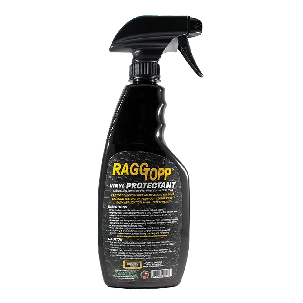 Raggtopp vinyl protectant spray applied for a streak-free finish.