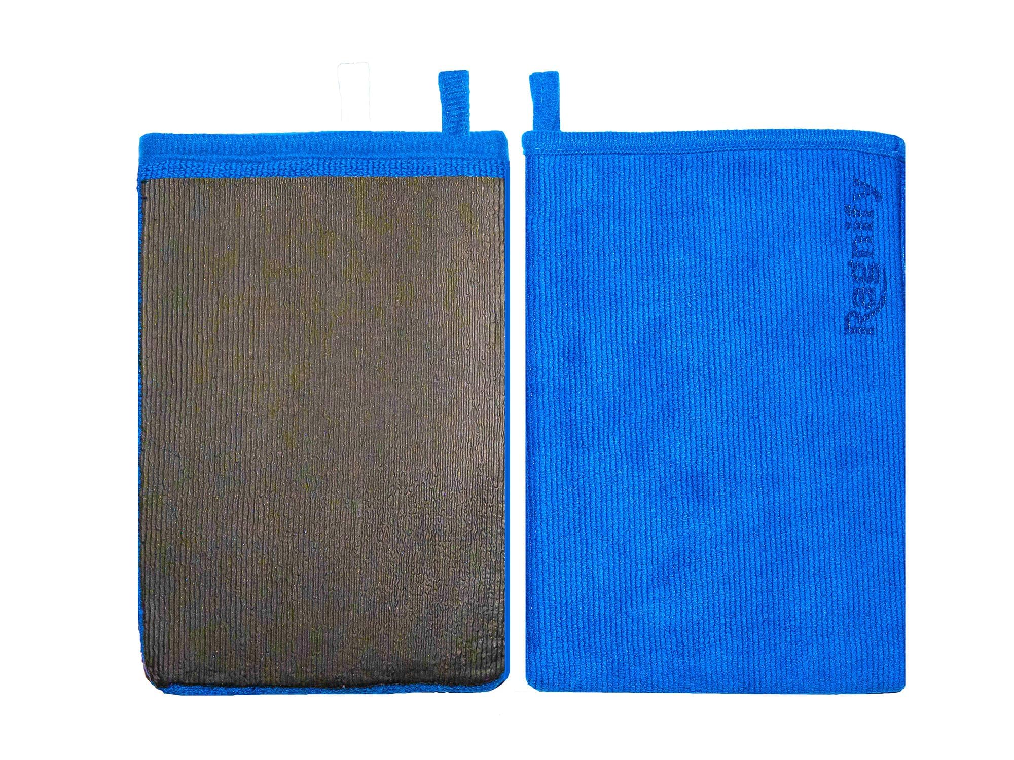 Ragnify blue clay mitt front view highlighting ergonomic design for safe detailing.